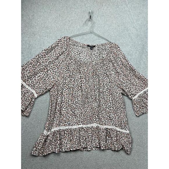 Zac & Rachel Tops - Zac & Rachel Cheetah Blouse Womens Plus 2X Animal Print Casual Boho Flare Sleeve